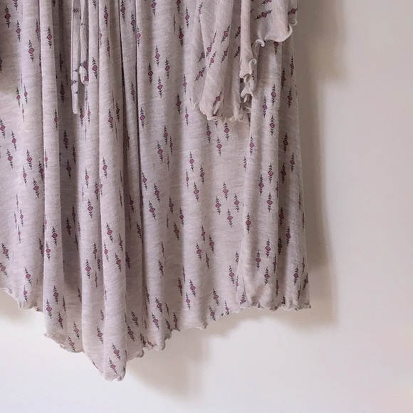 Free People Size Medium Ruched Stretch Jersey Front Tie Grey Draped Top - Picture 4 of 9